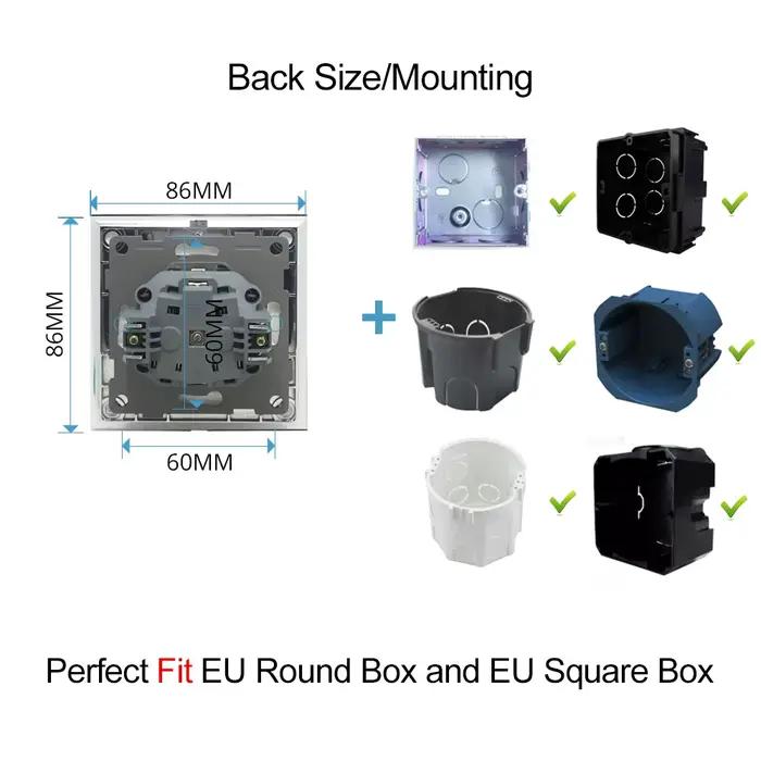 1 2 3 Gang EU interrupteur avec indicateur LED Wallpad verre cristal noir 110 V-250 V 2 voies croix bascule bouton