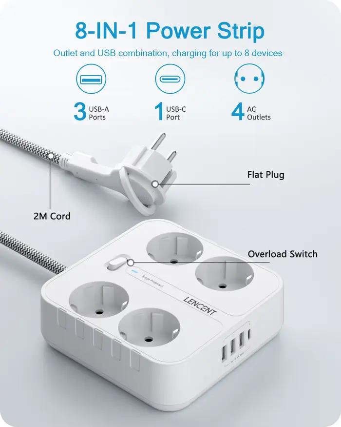 Multiprise EU Plug avec interrupteur pour la maison et le bureau