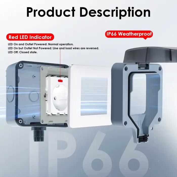 Prise simple étanche BSEED pour extérieur étanche IP66 avec bouton marche arrêt pour résidentiel usage général sécurité et design élégant