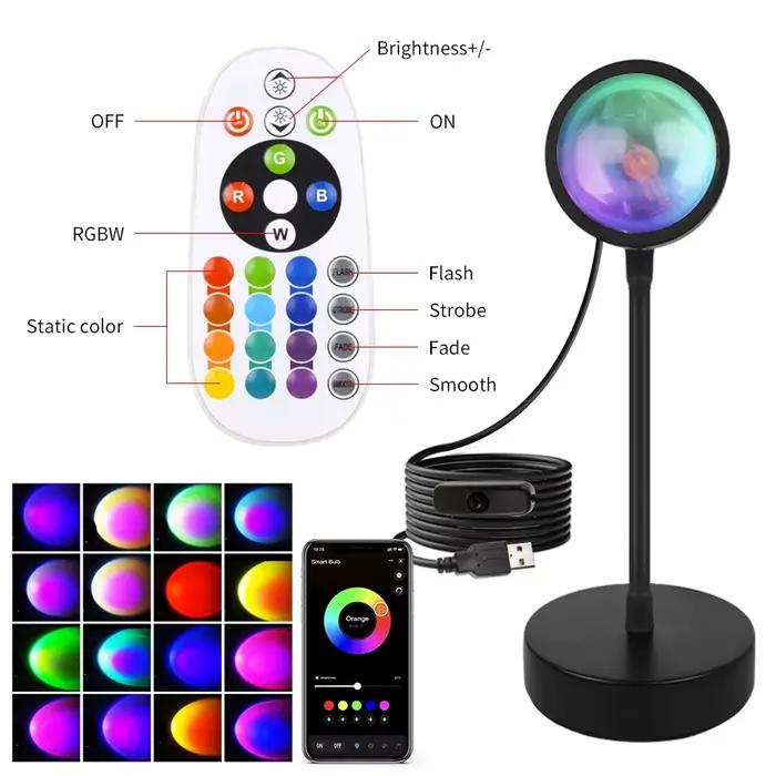 Lampe de coucher de soleil intelligente Tuya LED veilleuse USB RGB Smart Life APP Projection à distance pour la décoration de la pièce photographie Festival naissance