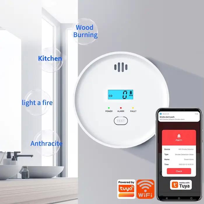 SMARSECUR WiFi détecteur de fumée et de monoxyde de carbone batterie de secours alarme