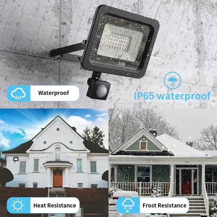 Projecteur LED à détecteur de mouvement 10W 20W 30W 50W 100W IP66 Étanche Allumage/Extinction automatique Économie d'énergie pour lampe de sécurité de jardin extérieur