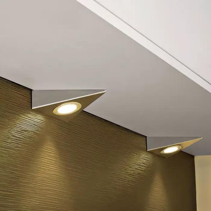 2x LED sous armoire pyramide spots Kit 12V 230V 1.5W 3W acier inoxydable blanc chaud cuisine plan de travail comptoir placard