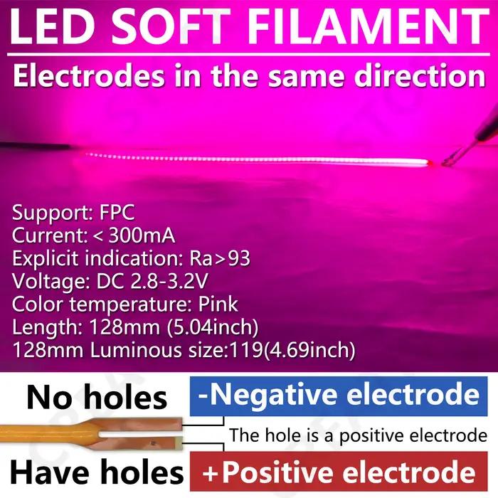 DC 3V COB LED Filament Flexible 128mm positif négatif même fin bricolage Edison ampoule lampe partie