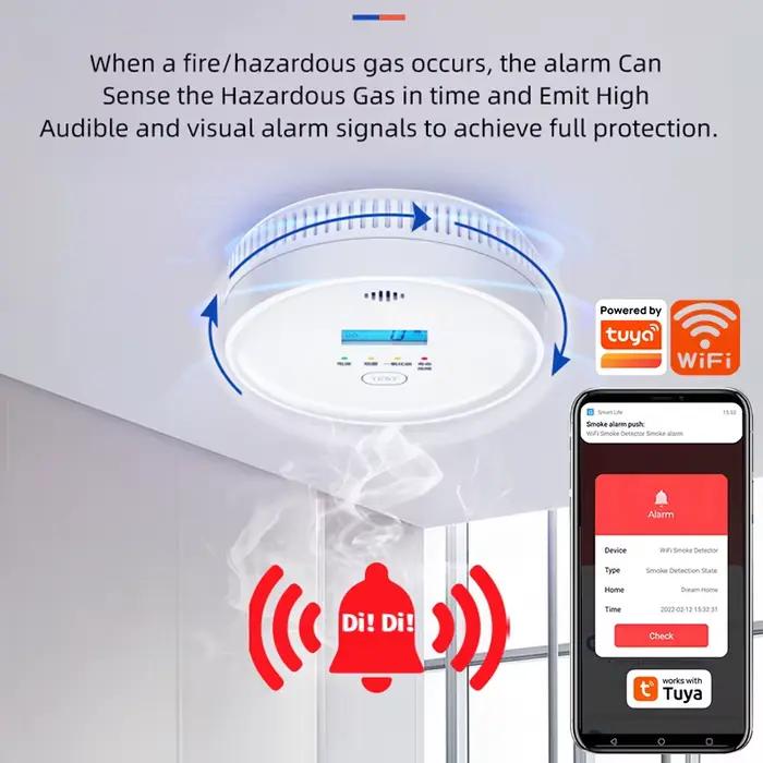 SMARSECUR WiFi détecteur de fumée et de monoxyde de carbone batterie de secours alarme