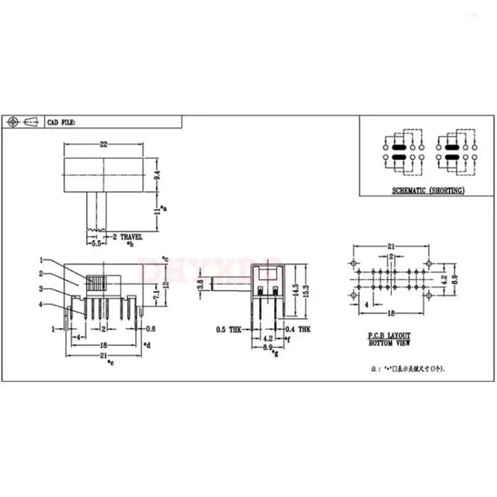 1 pièces 16 broches 3 positions 4P3T panneau PCB montage interrupteur coulissant horizontal SK-43D03 hauteur de poignée 5mm commutateur amplificateur Audio