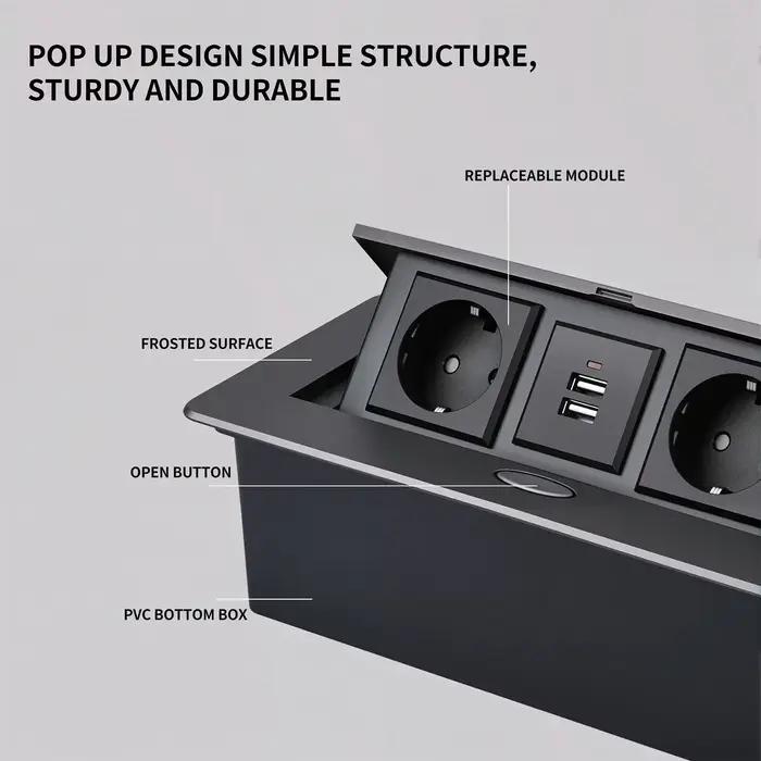 Prise pop-up multifonctionnelle à hauteur lente avec USB/HDMI-prise de bureau de conférence intégrée en alliage d'aluminium