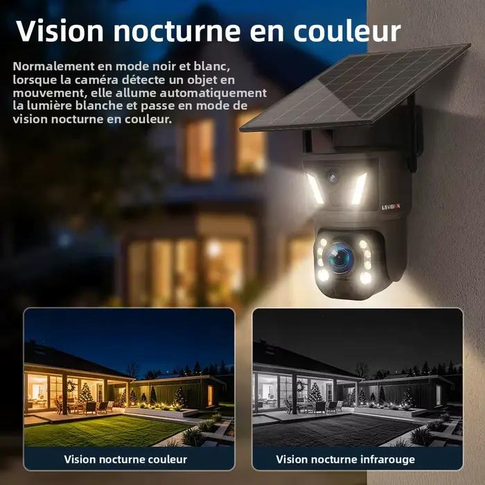 Caméra solaire PTZ LS VISION 8MP à 3 objectifs et double écran
