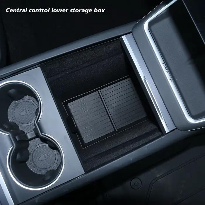 Boîte de rangement pour accoudoir TESY pour Tesla Y Juniper avec tapis antidérapant en silicone ABS et porte-gobelets pour rangement de console et organisation de voiture occassions spéciales