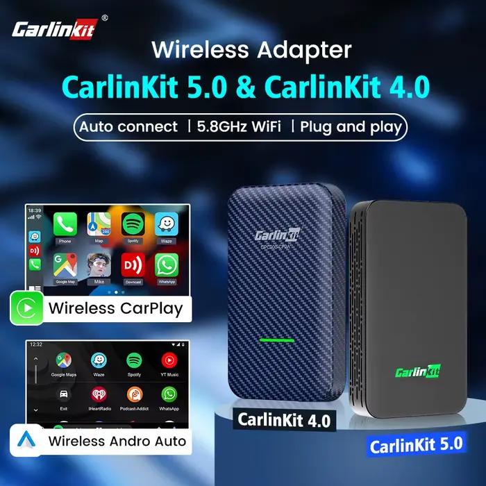 5.0 & CarlinKit 4.0 sans fil CarPlay Android Auto Waze musique Spotify