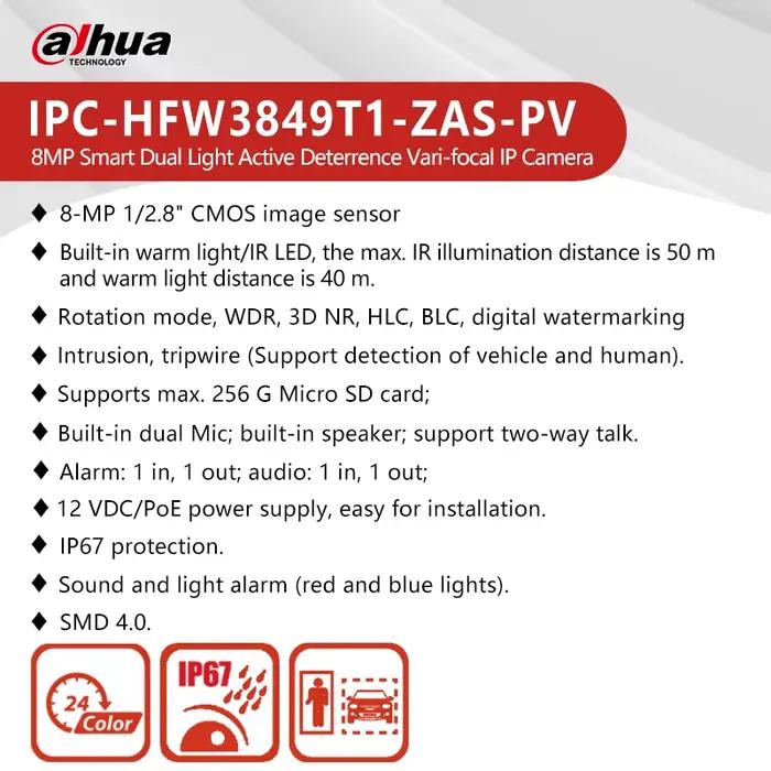 Dahua 4MP 8MP double lumière caméra IP Varifocal 2 voies parler humain détecter