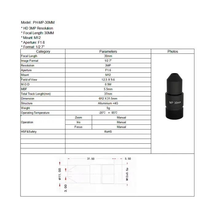 Objectif de caméra espion Witrue CCTV 30MM