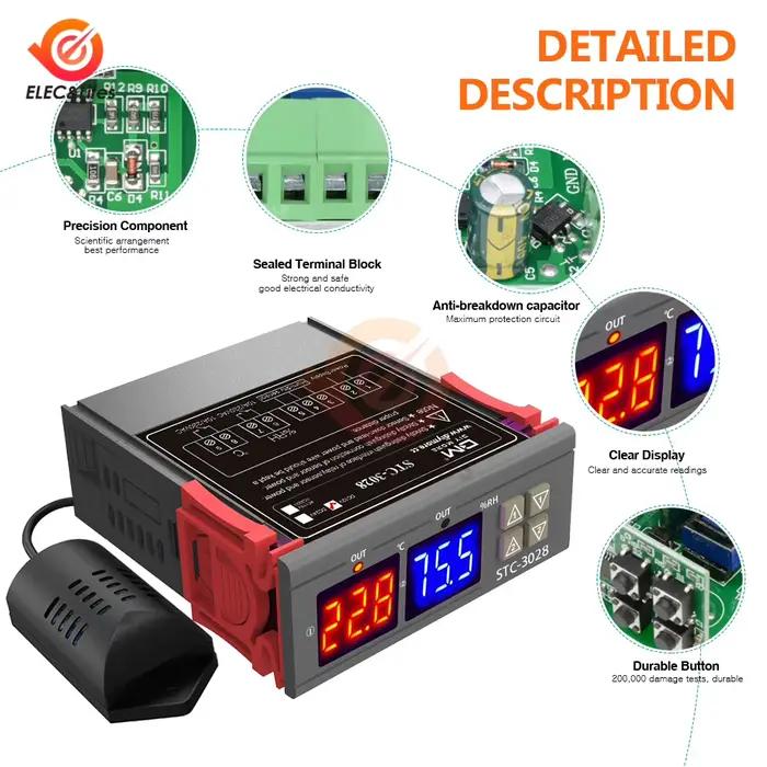 Numérique Contrôleur d'humidité STC-3028 12V 24V 220V 10A citations Accueil Thermorégulateur Hygromètre pour incubateur