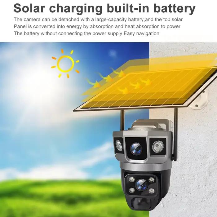 Caméra IP solaire 4G double objectif Wifi batterie intégrée extérieure caméras PTZ 12MP 10X Zoom système de sécurité