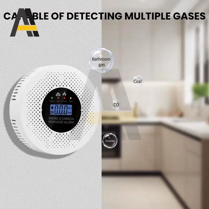 Détecteur de fumée d'alarme incendie 2 en 1 avec écran LCD