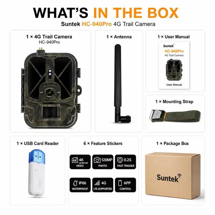 Suntekcam's 4K 120MP étanche IP65 HC-940Pro-Li 4G LTE caméra de chasse Cloud gratuit Streaming en direct et contrôle par application