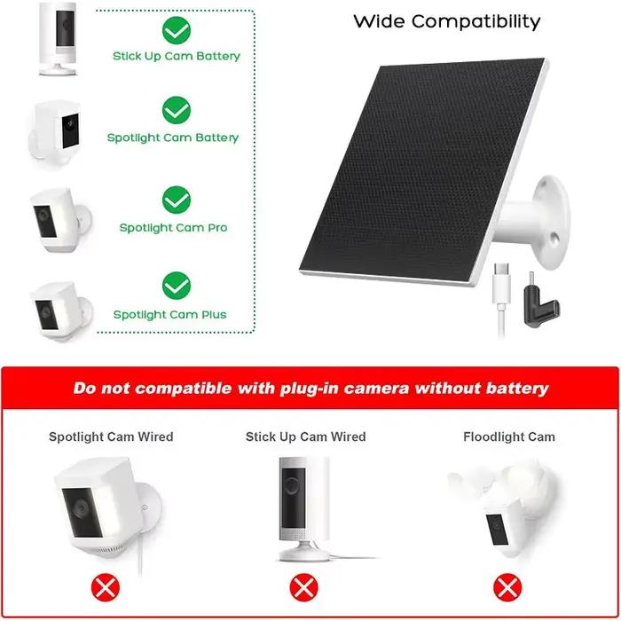 Panneaux solaires 10W pour Ring Stick Up Cam/Pro Battery Spotlight Cam Plus/Pro