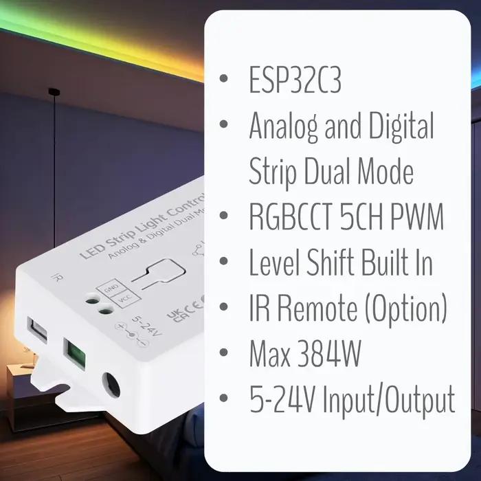 Contrôleur de bande LED IoTorero WLED PWM RGBCCT et adressable en mode double fonctionne avec Home Assistant