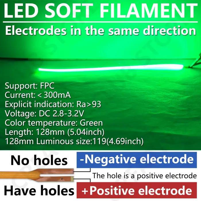 DC 3V COB LED Filament Flexible 128mm positif négatif même fin bricolage Edison ampoule lampe partie