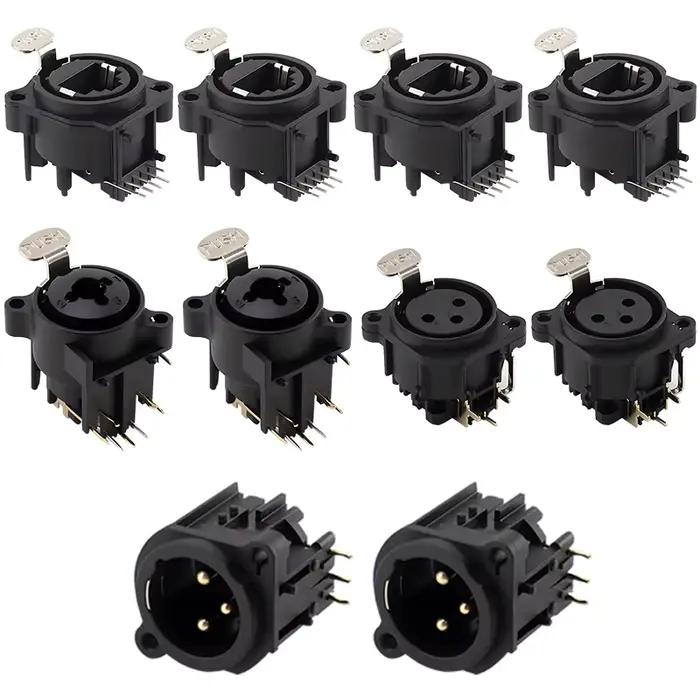 Connecteur XLR mâle/femelle RJ45 à 3 broches en plastique noir