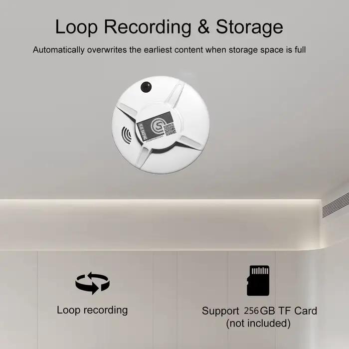 Caméra WiFi détecteur de fumée HD 1080P caméras sans fil pour bureau à domicile Surveillance de sécurité