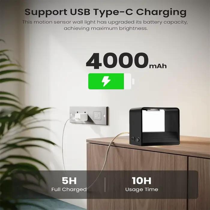Applique murale sans fil à piles rechargeable avec capteur de mouvement et télécommande