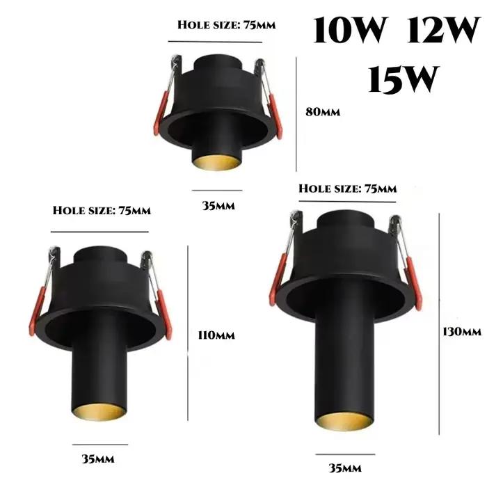 Spot lumineux LED encastrable Long 10W12W 15W Dimmable Anti-éblouissement 360 ° Rotation COB puce AC 85-265V plafonnier