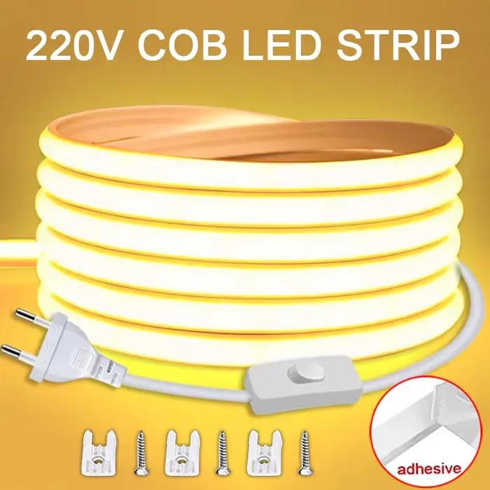Bande LED COB étanche 220V avec interrupteur marche/arrêt