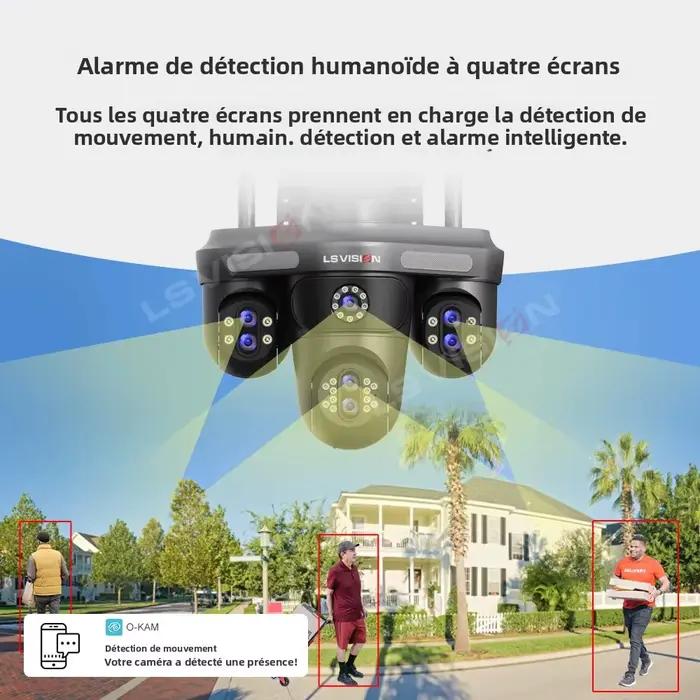 LS VISION 4 écrans WiFi caméra IP extérieure 35MP 10X Zoom moniteur vidéo de sécurité