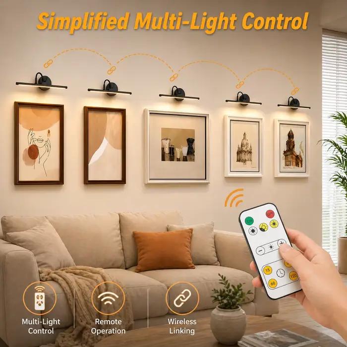 Lampe à LED sans fil rechargeable noire pour tableau mural avec télécommande