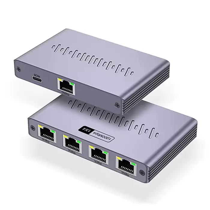 Répartiteur Ethernet 1x4 1000Mbps Gigabit RJ45 Cat6 LAN Internet 1 entrée 4 sorties coupleur d'extension pour PC portable routeur boîtier de télévision numérique