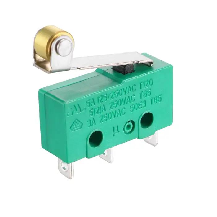 3Pcs KW4-3Z-3 Micro Fin de Course SPDT NO NC 3 politiquement als Momentané Charnière Rouleau Levier Vert Microswitch