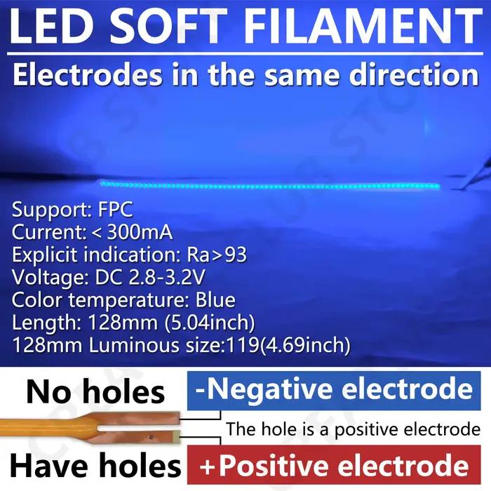 DC 3V COB LED Filament Flexible 128mm positif négatif même fin bricolage Edison ampoule lampe partie