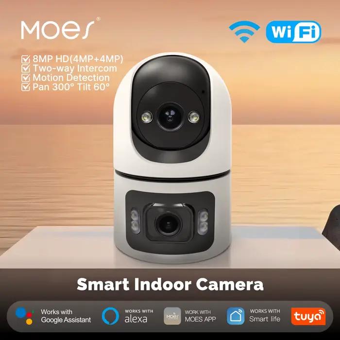 Moes Tuya WiFi caméra intelligente intérieure 4MP objectif double écran 2.4G/5G Vision nocturne infrarouge détection de mouvement suivi automatique Audio bidirectionnel