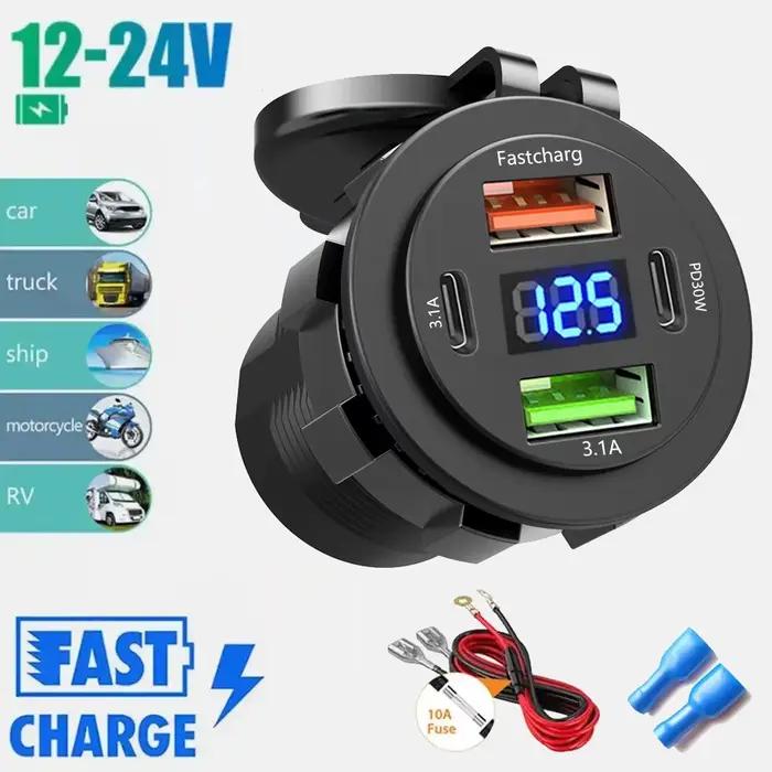 Prise de chargeur de voiture double type-c et double USB