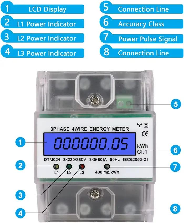 Compteur d'énergie triphasé 4 fils 220/380V 5-80A