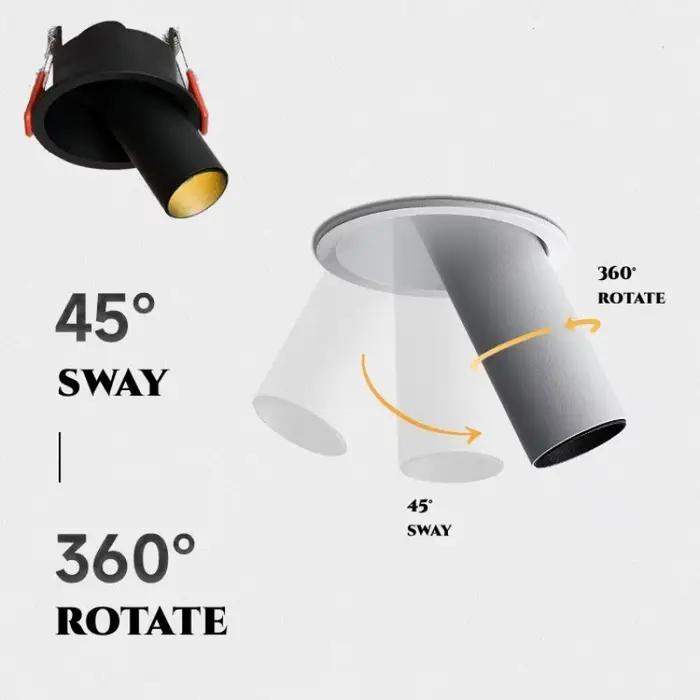 Spot lumineux LED encastrable Long 10W12W 15W Dimmable Anti-éblouissement 360 ° Rotation COB puce AC 85-265V plafonnier