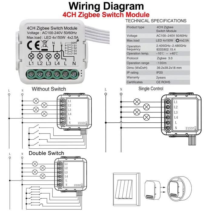 Module d'interrupteur intelligent GIRIER Tuya ZigBee 3.0 10A pour maison connectée