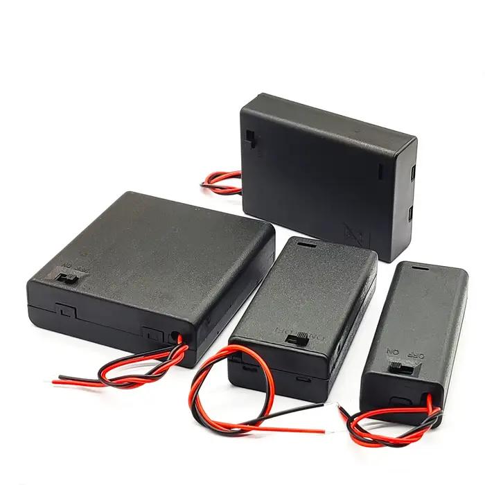 Support de batterie AA 1/2/3/4 emplacements, boîte de rangement de piles AA 1.5V/3V/4.5V/6V avec fils, interrupteur marche/arrêt, bouchon à vis, couvercle arrière