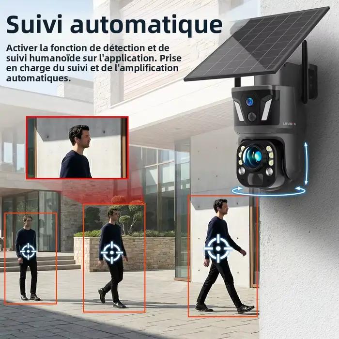 Caméra solaire PTZ LS VISION 8MP à 3 objectifs et double écran
