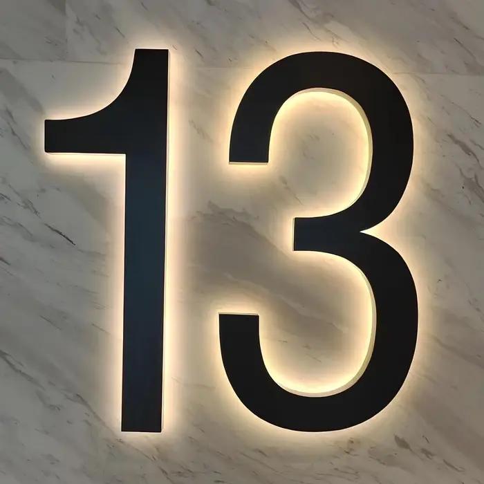 Numéro de maison intelligent à LED, numéro de maison moderne rétroéclairé, numéros lumineux extérieurs résistants aux intempéries, numéros 3D personnalisés pour entreprises