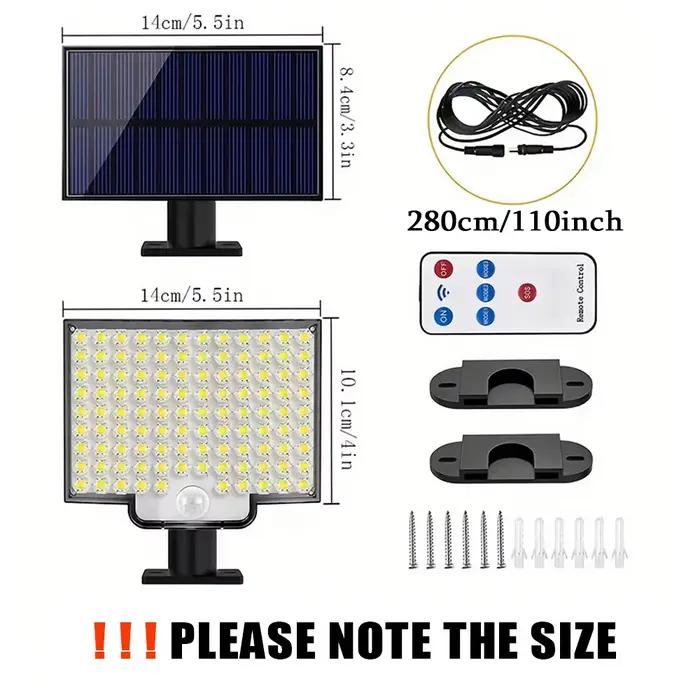 106LED lumières extérieures solaires capteur de mouvement à distance mur projecteur sécurité étanche Patio jardin Garage clôture voie éclairage