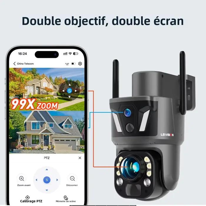 Caméra solaire PTZ LS VISION 8MP à 3 objectifs et double écran