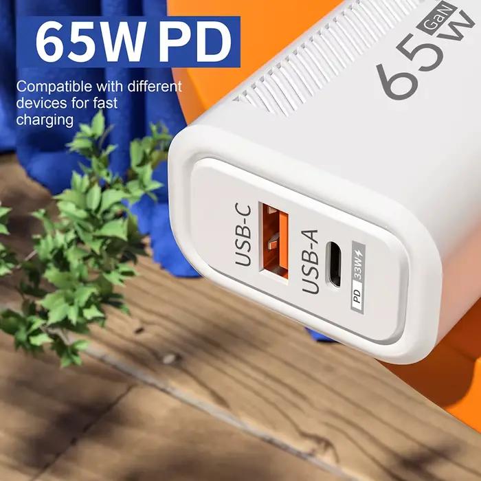 65W GaN Charge rapide USB Type C chargeur US/EU Plug PD 3.0