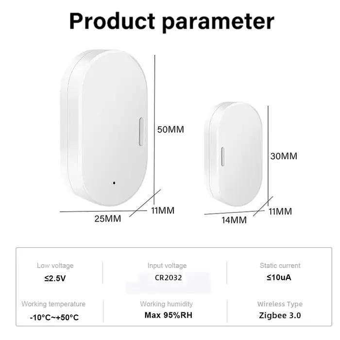 Capteur d'alarme d'ouverture/fermeture de porte Zigbee