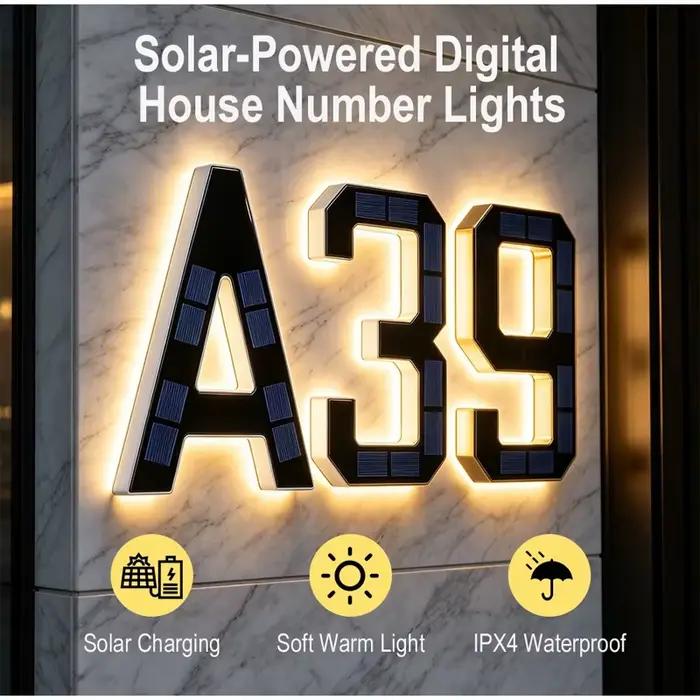 Ensemble de numéros de maison solaires étanches à LED avec capteur