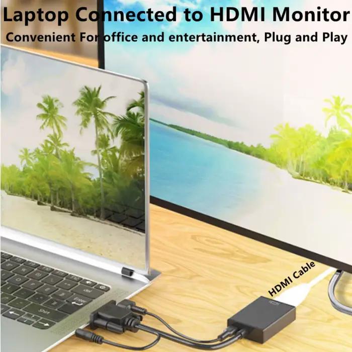 Câble adaptateur VGA vers HDMI HD 1080P avec sortie Audio 3.5mm + convertisseur VGA