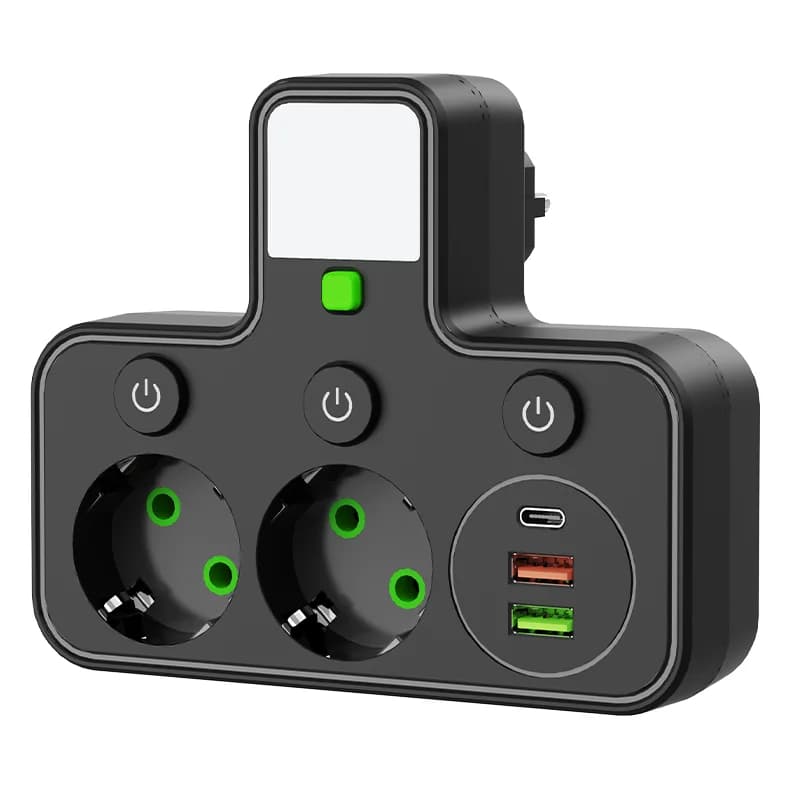 Prise murale avec 4 prises AC, 2 ports USB, 1 chargeur de type C, prise EU, interrupteur électrique