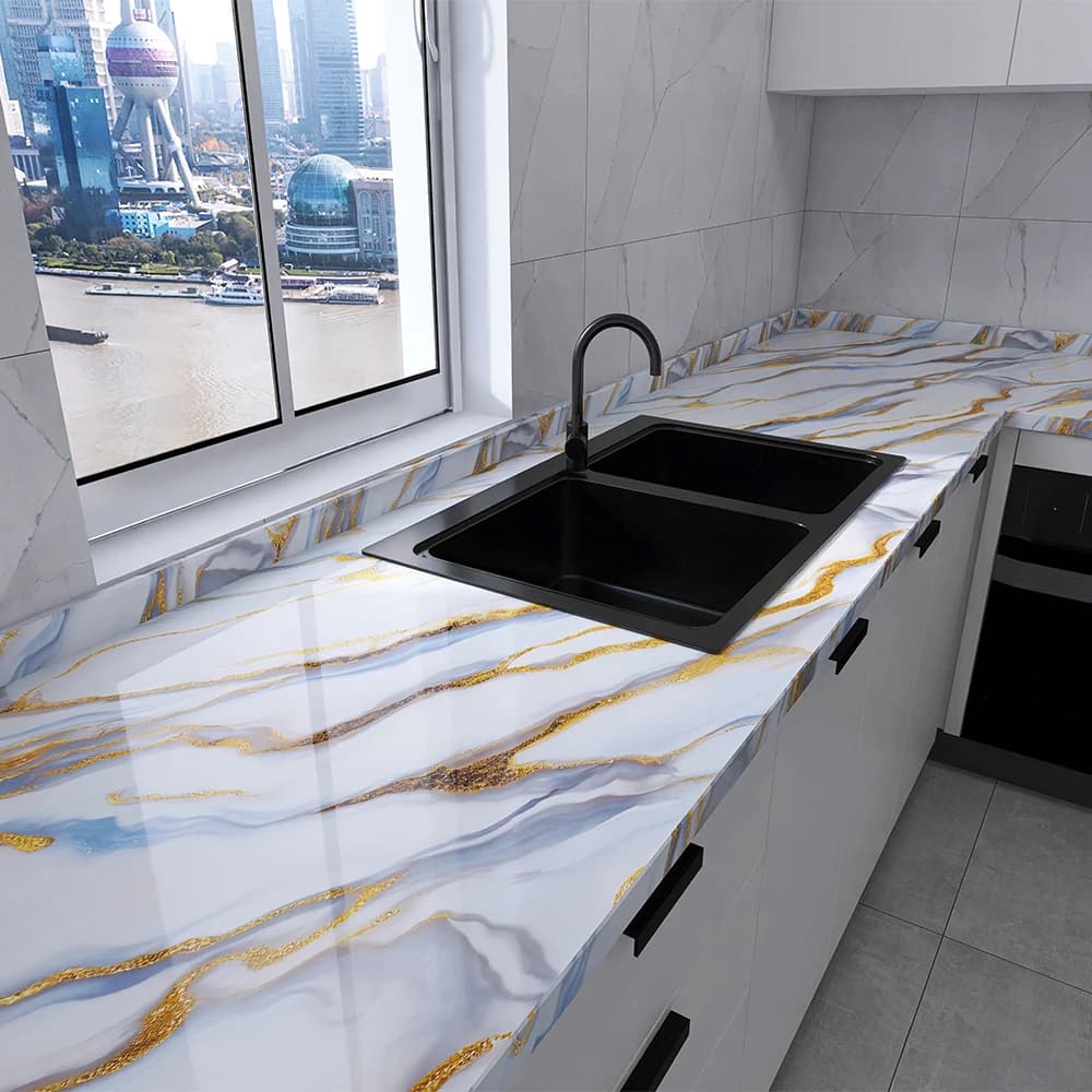 Papier peint en marbre pour comptoir de cuisine, autocollant en PVC, rénovation murale, autocollants