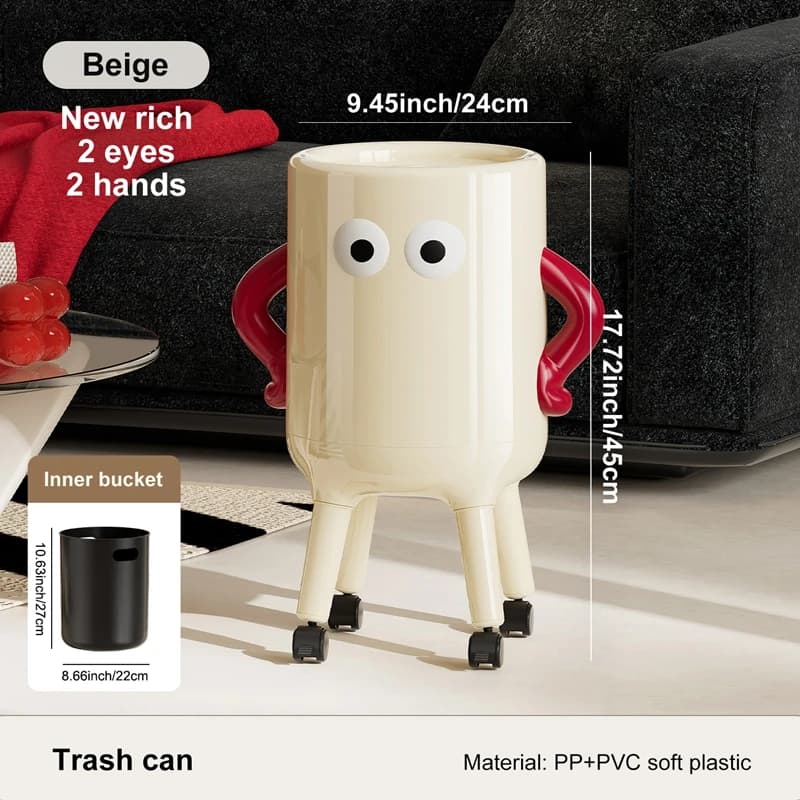 Poubelle, corbeille à déchets à grande capacité avec couvercle, avec une figurine aux mains posées s